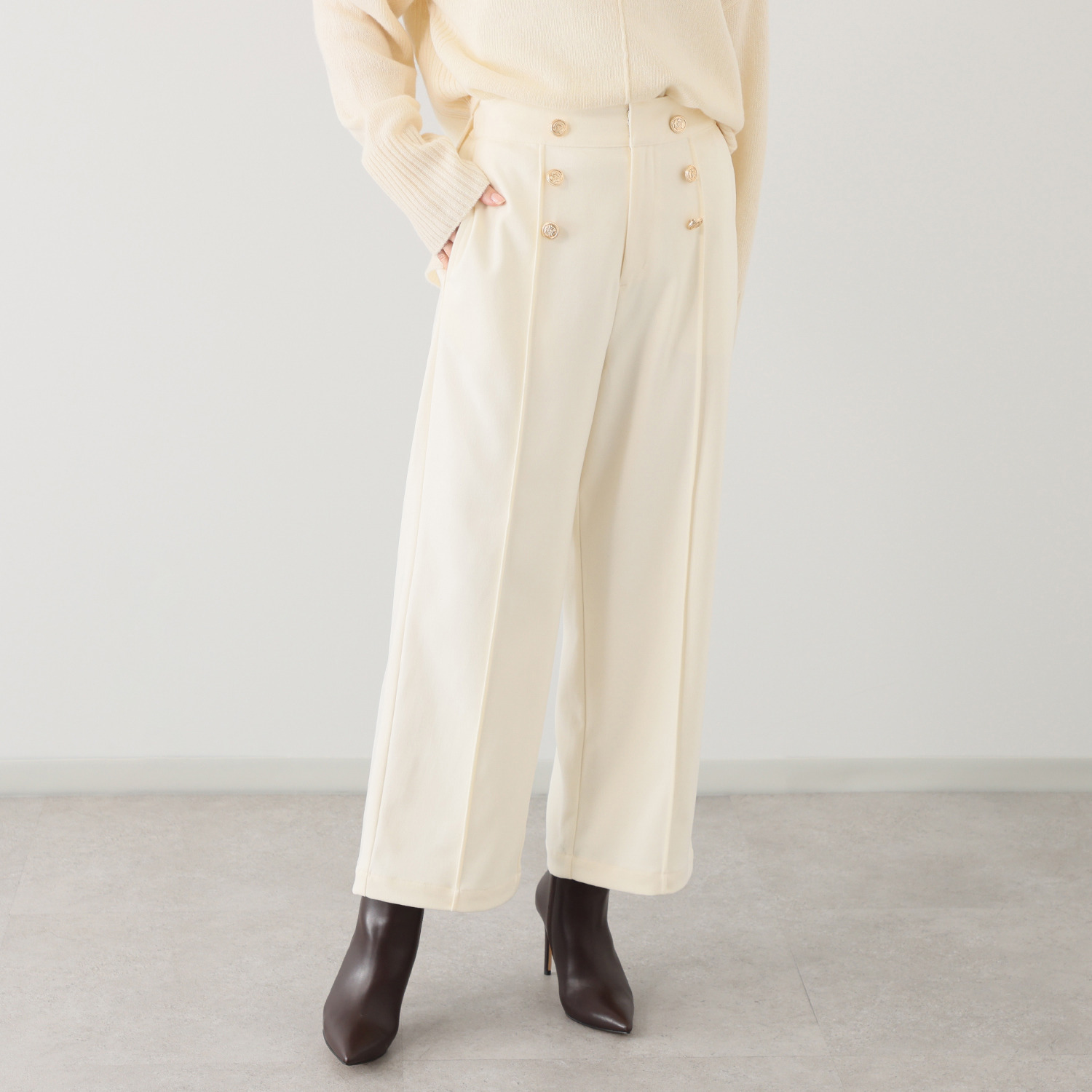 ボン・ブリコラージュ バイ　レイコ・ホウセンジ 小粋なパリジェンヌ風 ワイドストレートパンツ