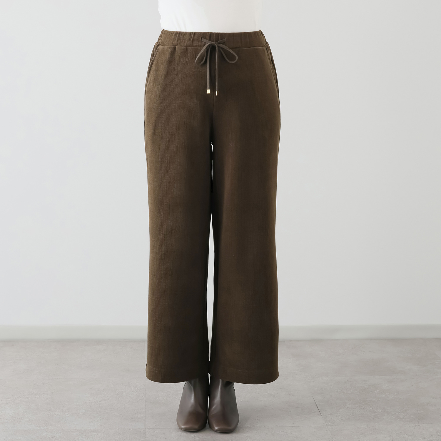 アトリエール メランジ調ニット ドローストリング付 ワイドパンツ