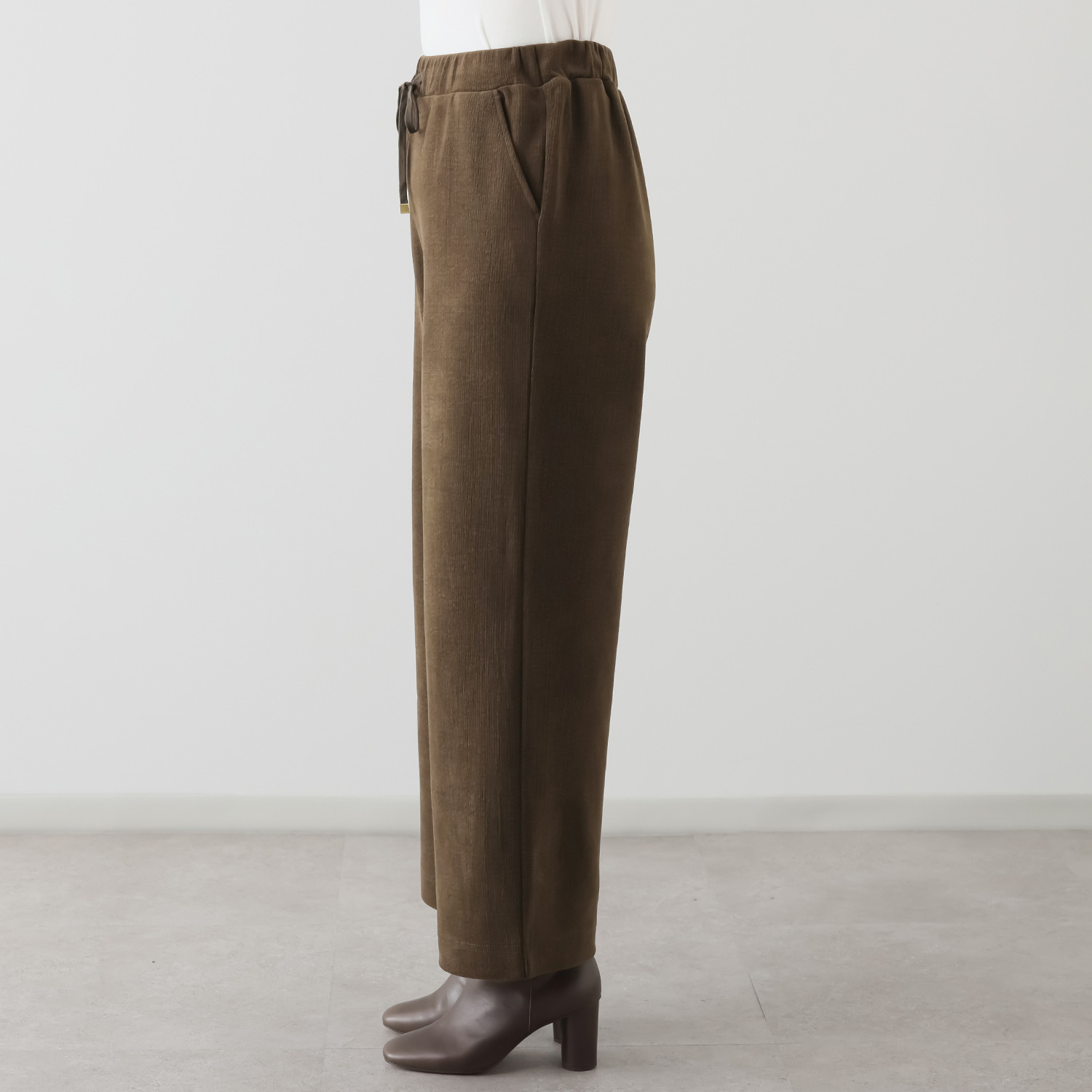 アトリエール メランジ調ニット ドローストリング付 ワイドパンツ