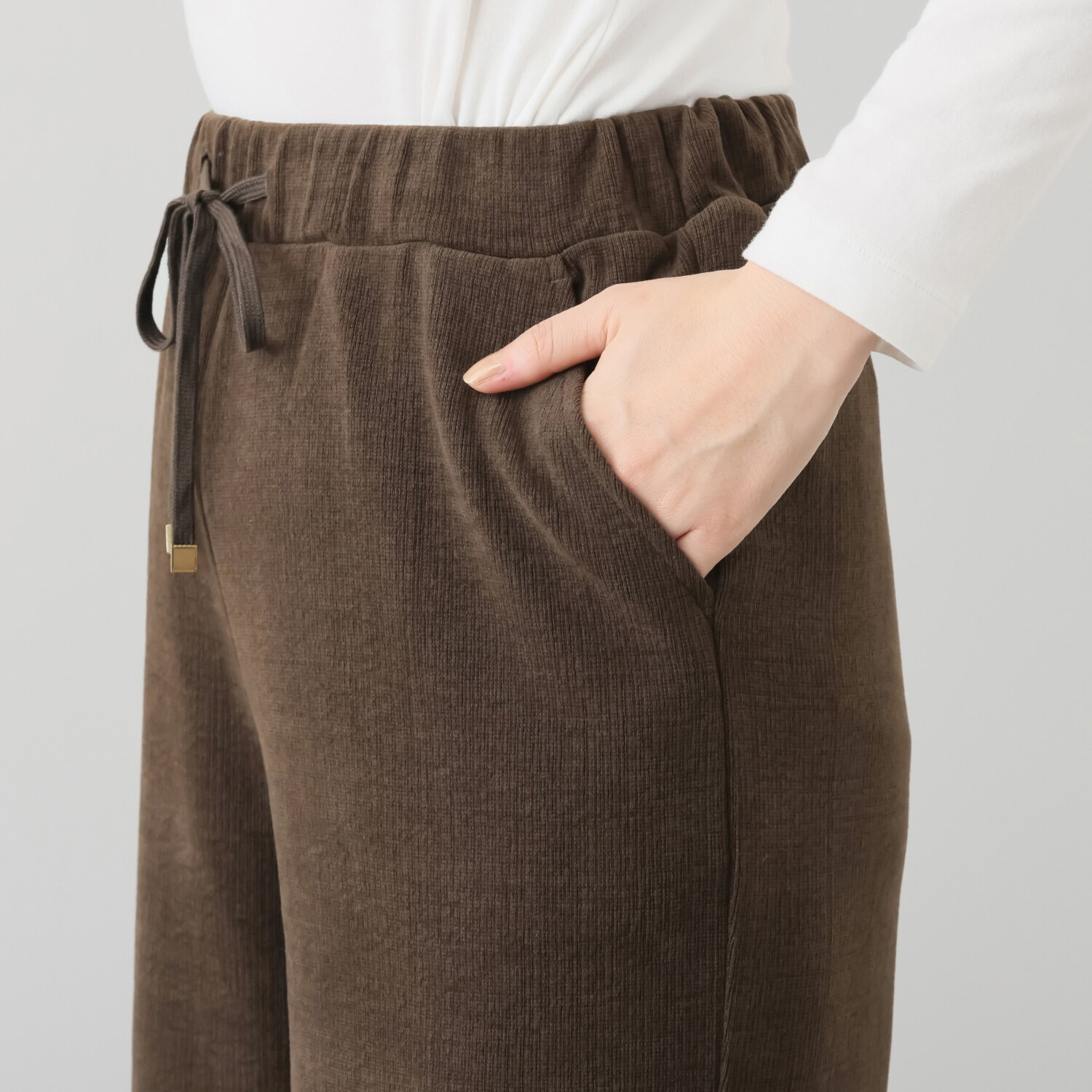 アトリエール メランジ調ニット ドローストリング付 ワイドパンツ