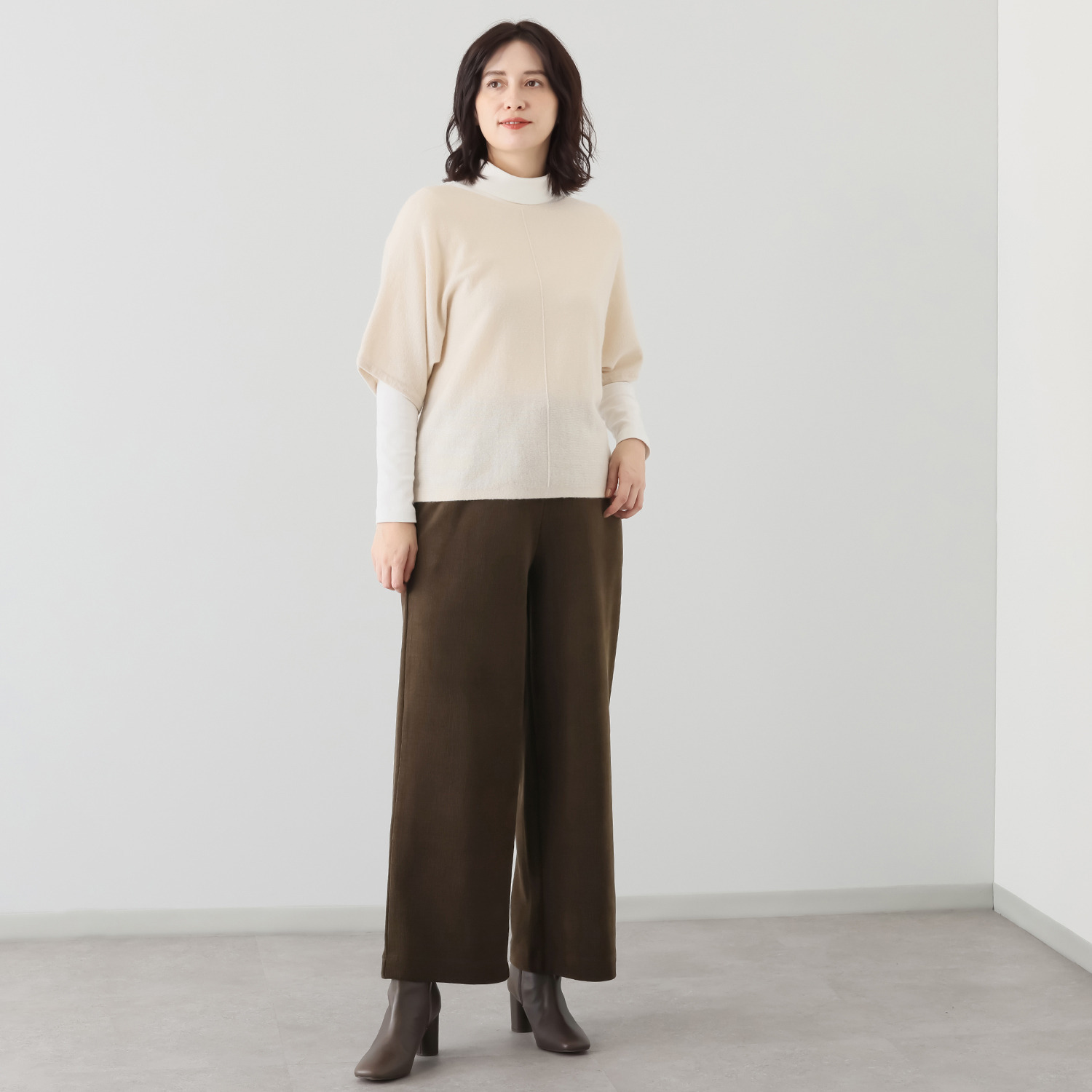 アトリエール メランジ調ニット ドローストリング付 ワイドパンツ