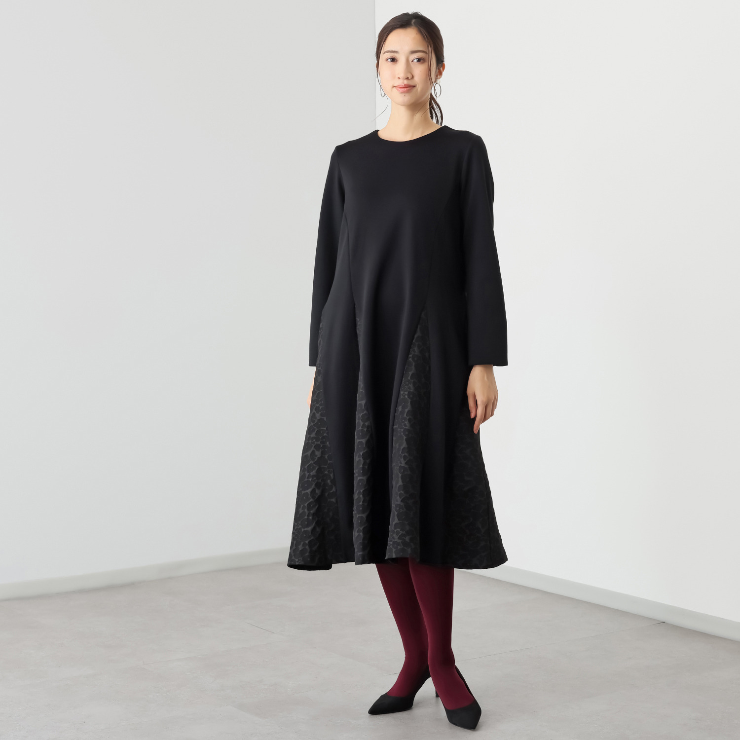 マダムヒロコ ジャガードフレアー 切替ワンピース