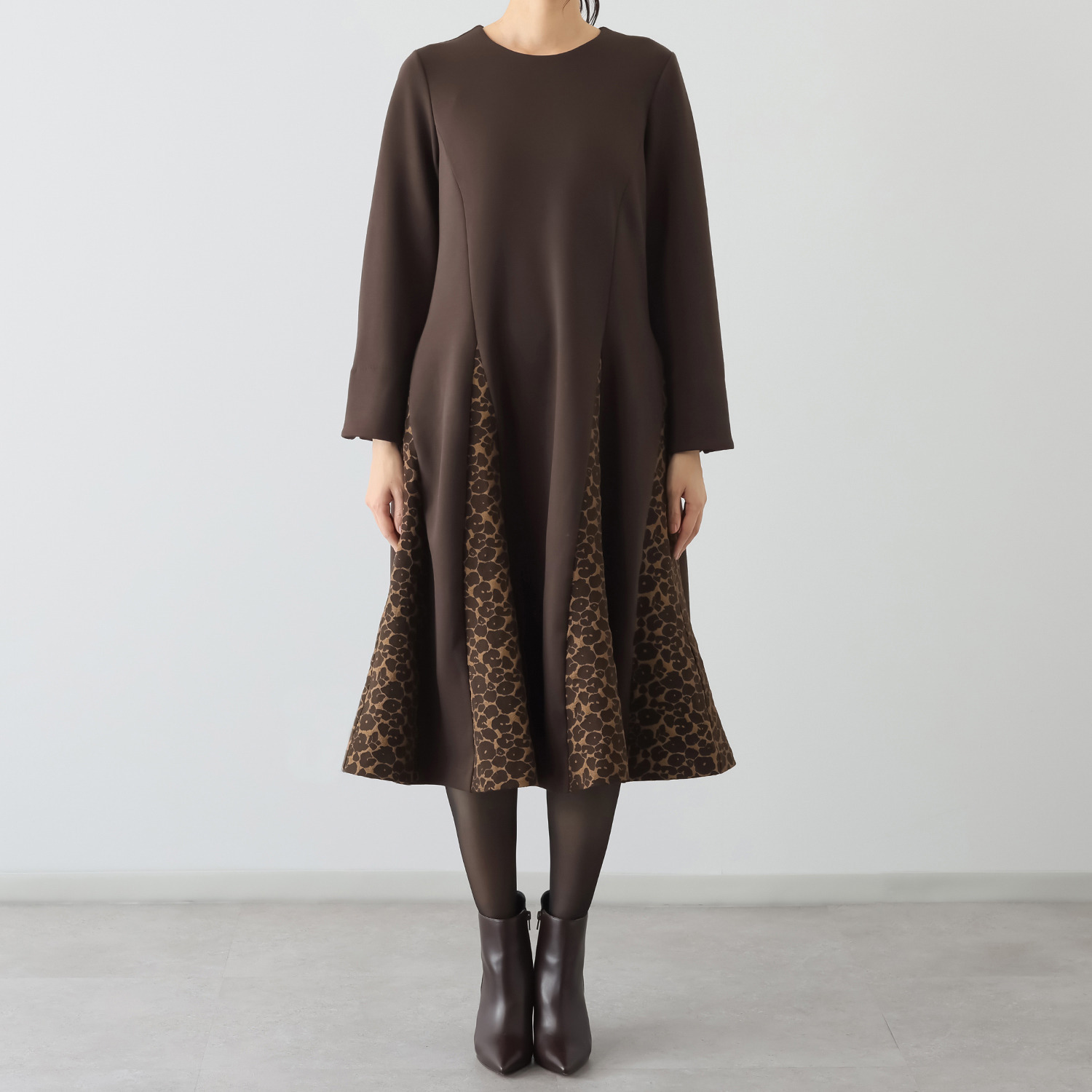 マダムヒロコ ジャガードフレアー 切替ワンピース