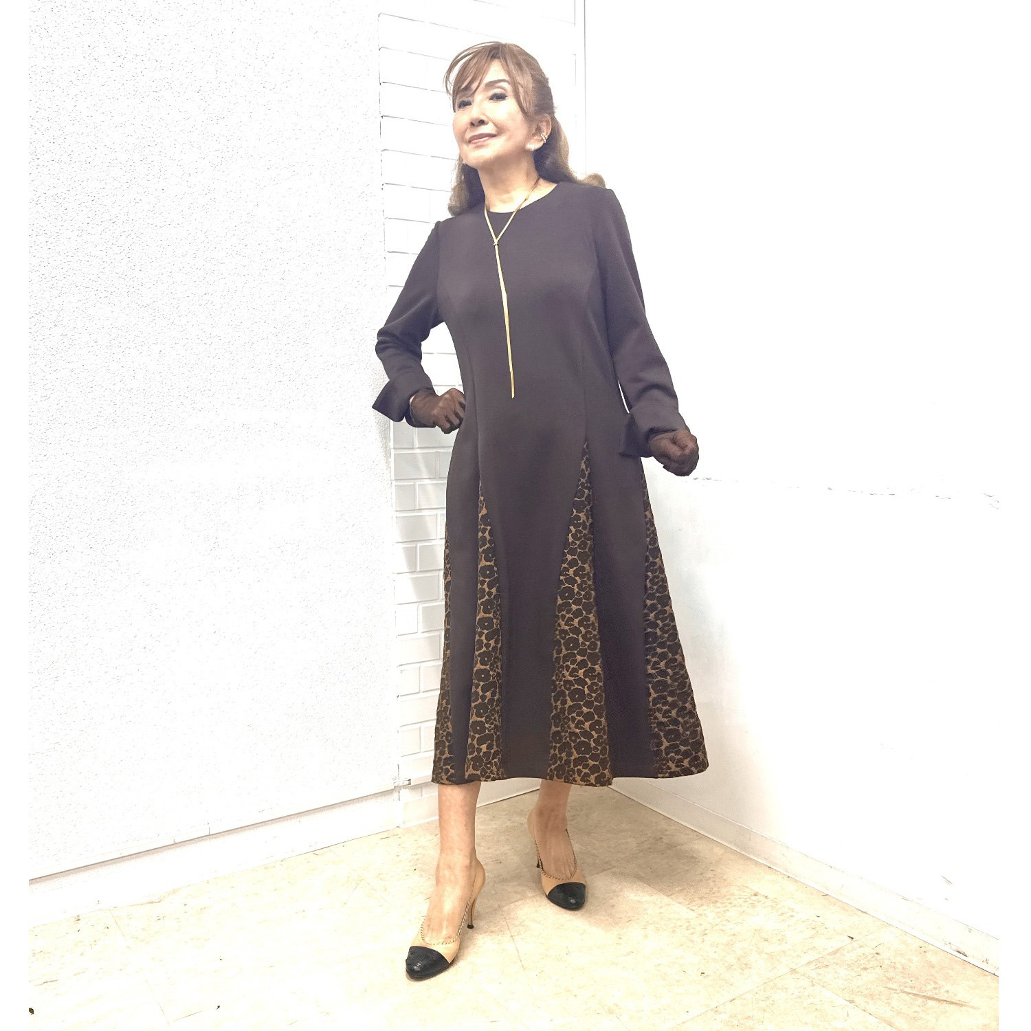 マダムヒロコ ジャガードフレアー 切替ワンピース