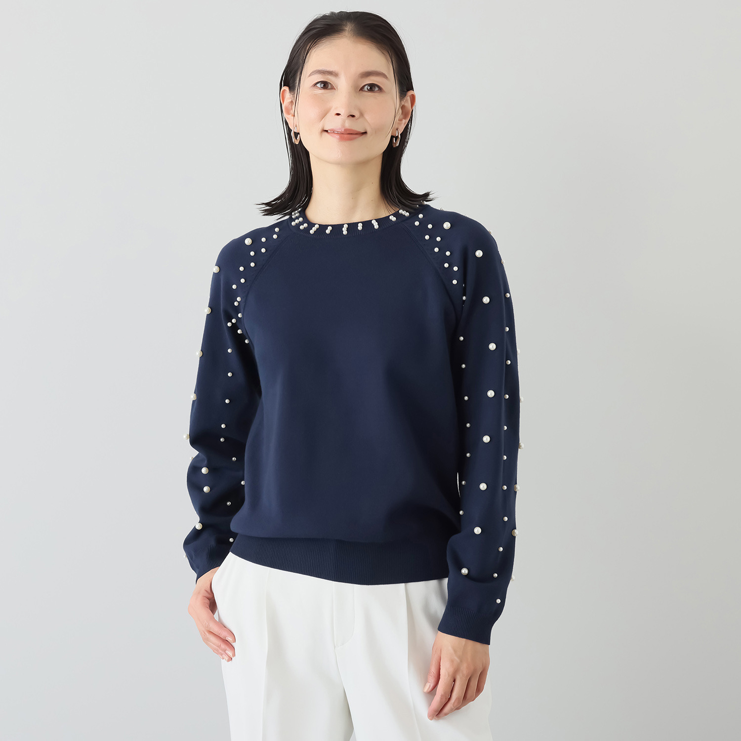 マダムヒロコ パールビジュウ付 ニットプルオーバー