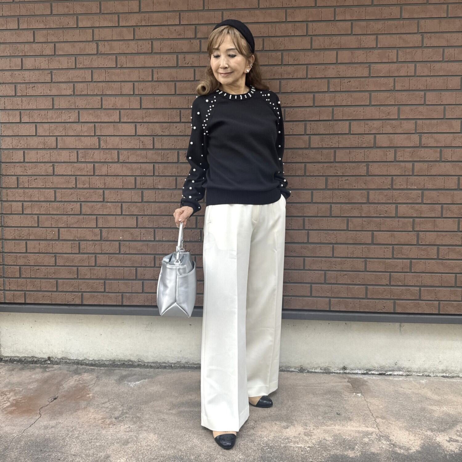 マダムヒロコ パールビジュウ付 ニットプルオーバー