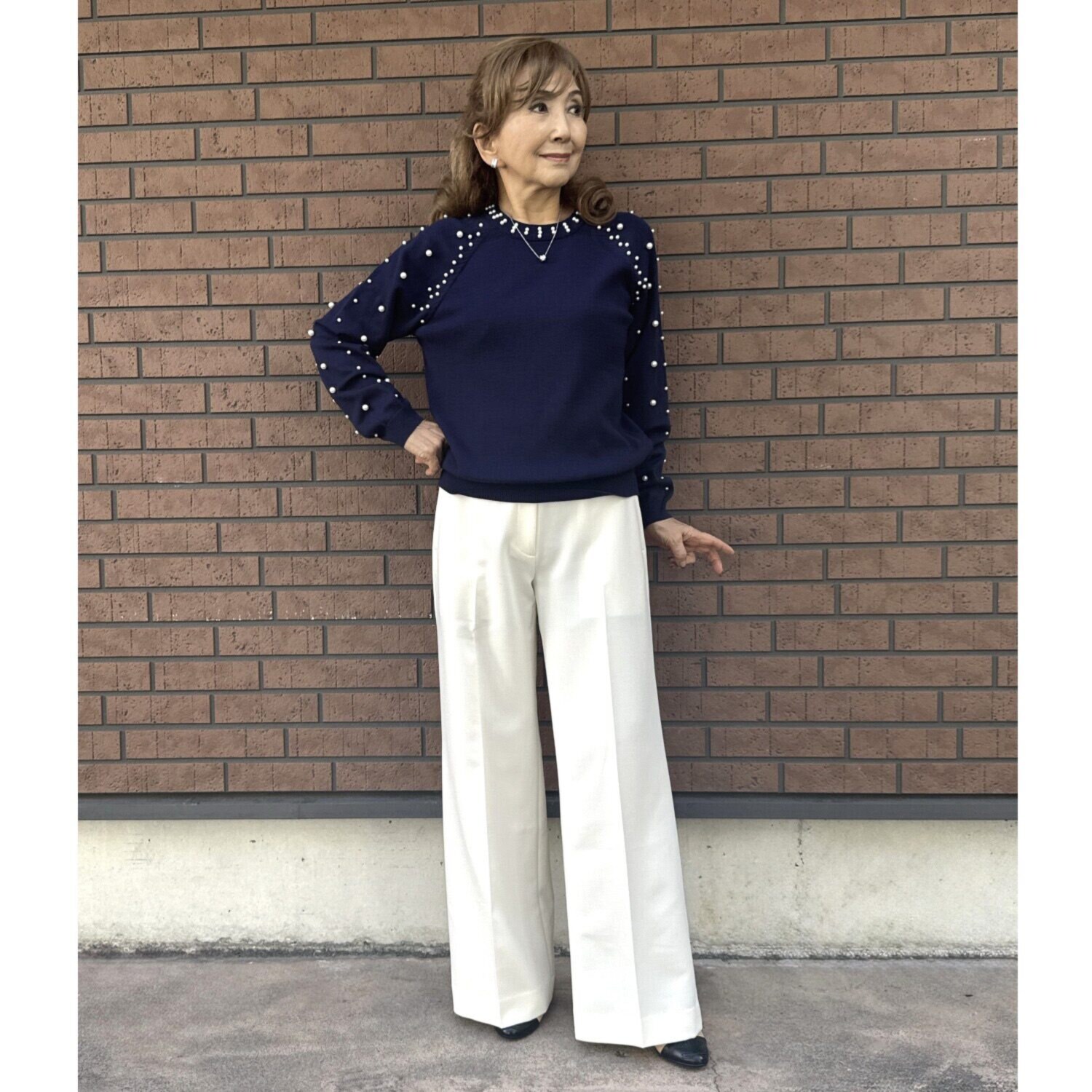 マダムヒロコ パールビジュウ付 ニットプルオーバー