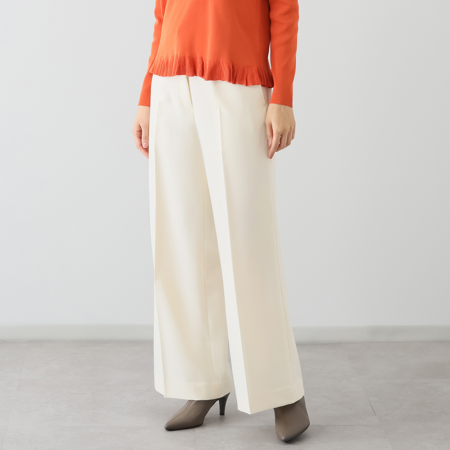 マダムヒロコ ダブルジョーゼット ワイドフレアーパンツ