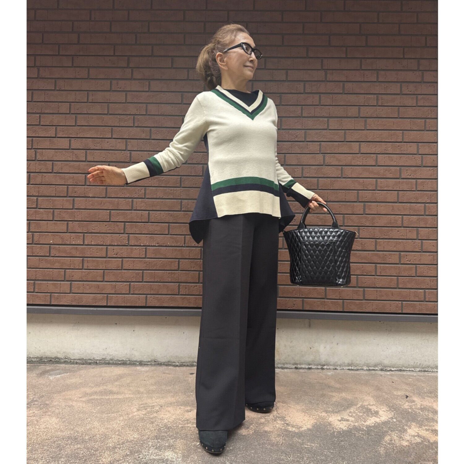 マダムヒロコ ダブルジョーゼット ワイドフレアーパンツ