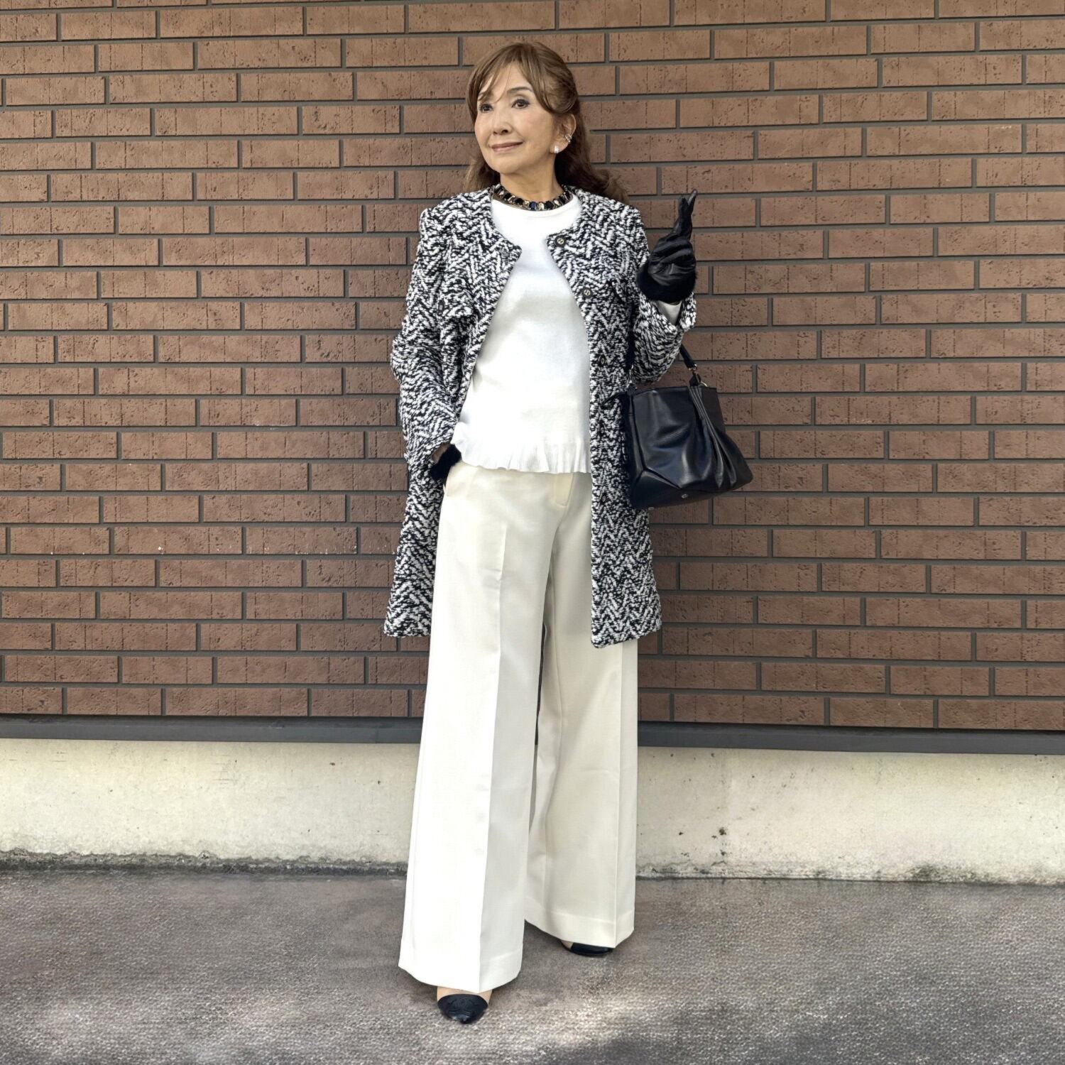 マダムヒロコ ダブルジョーゼット ワイドフレアーパンツ