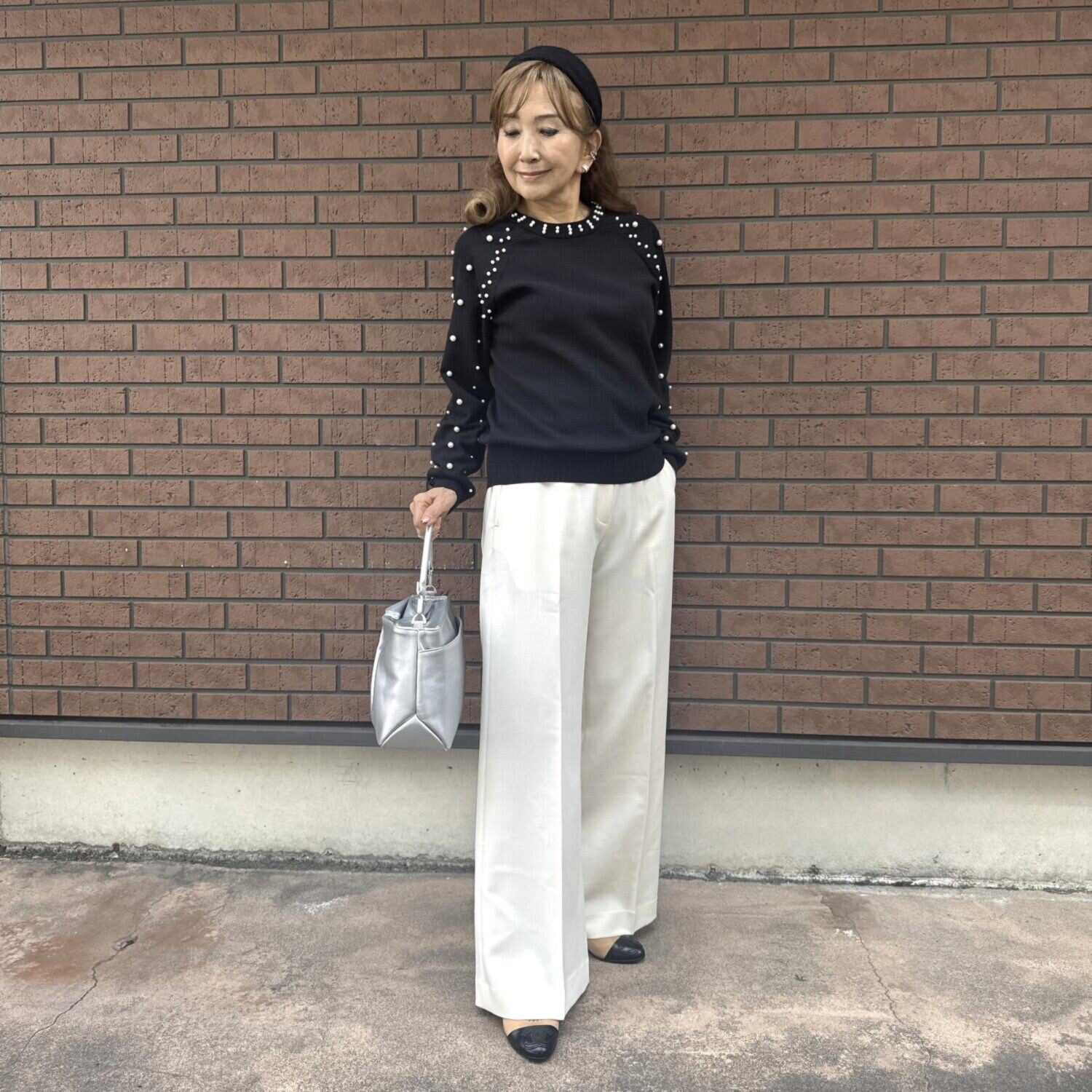 マダムヒロコ ダブルジョーゼット ワイドフレアーパンツ