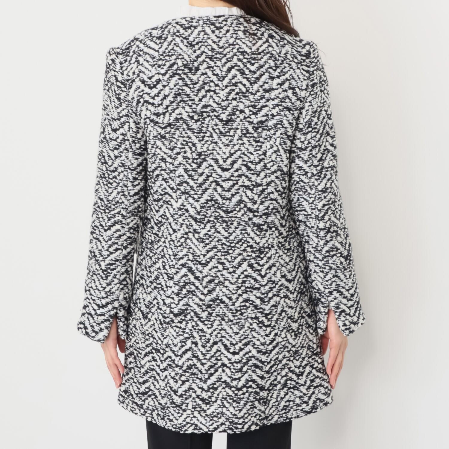 マダムヒロコ イタリア製ツイード ノーカラー コートジャケット