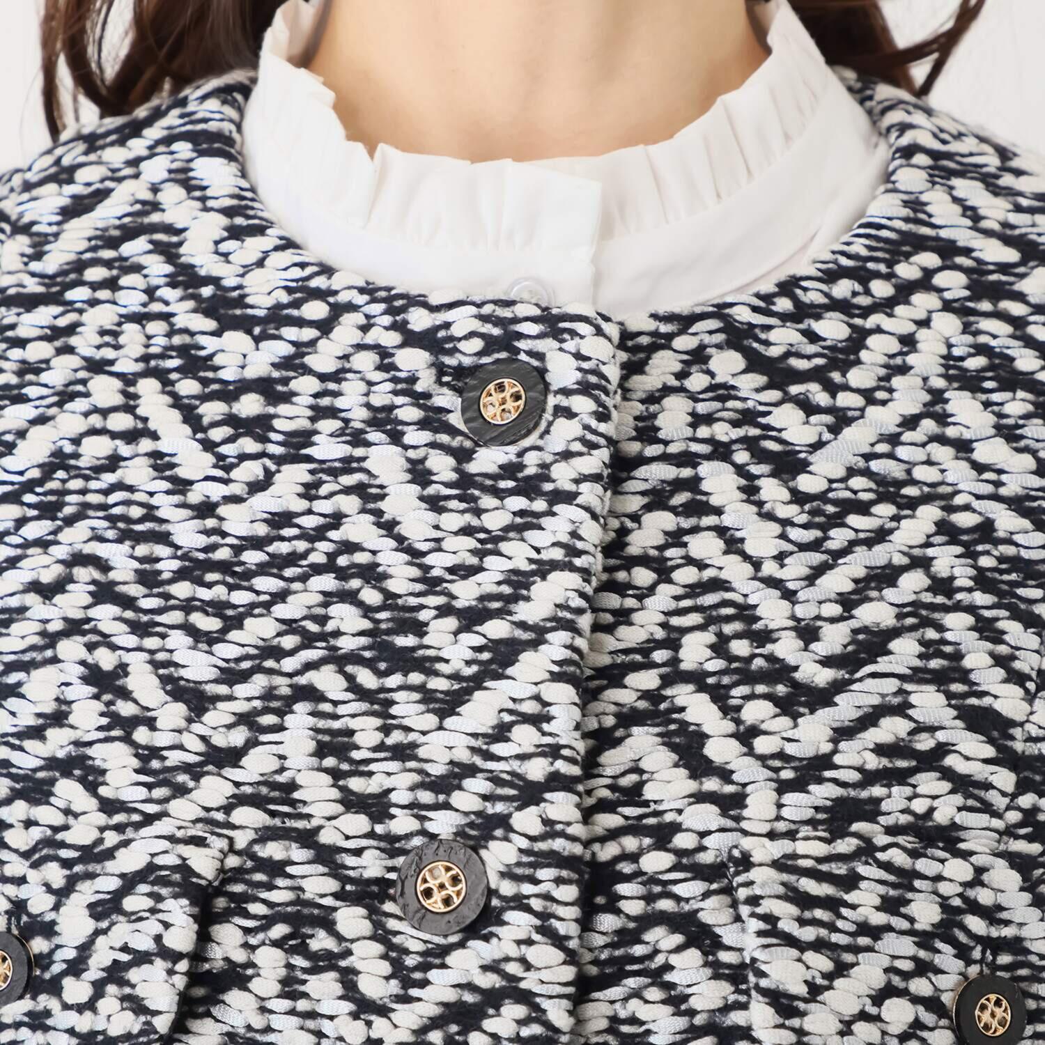 マダムヒロコ イタリア製ツイード ノーカラー コートジャケット