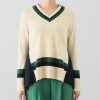 マダムヒロコ ラインアクセント 配色Ｖネック ニットプルオーバー