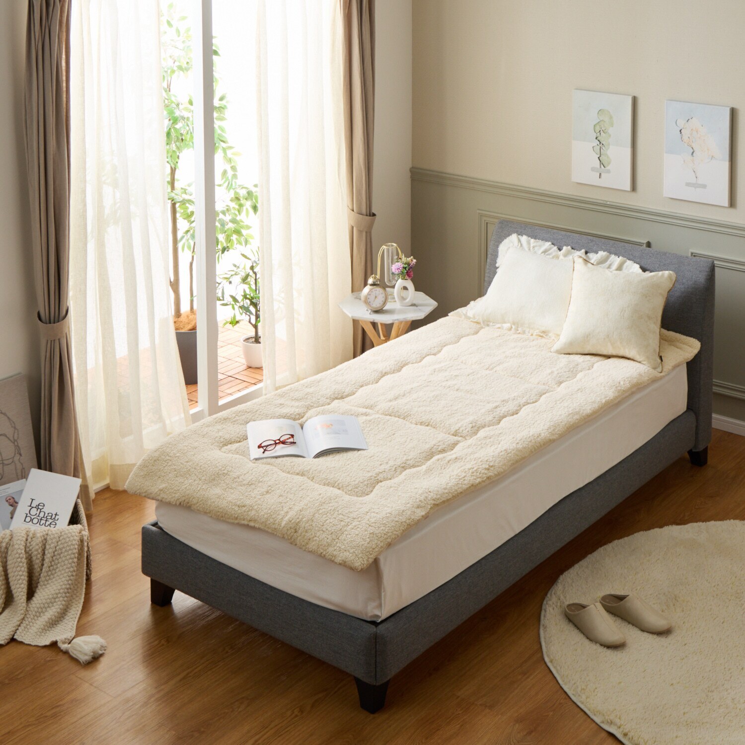 大津毛織 吸湿発熱ホットテックス 中わた入り シープ調 モコモコボリューム 敷きパッド ＜シングル＞