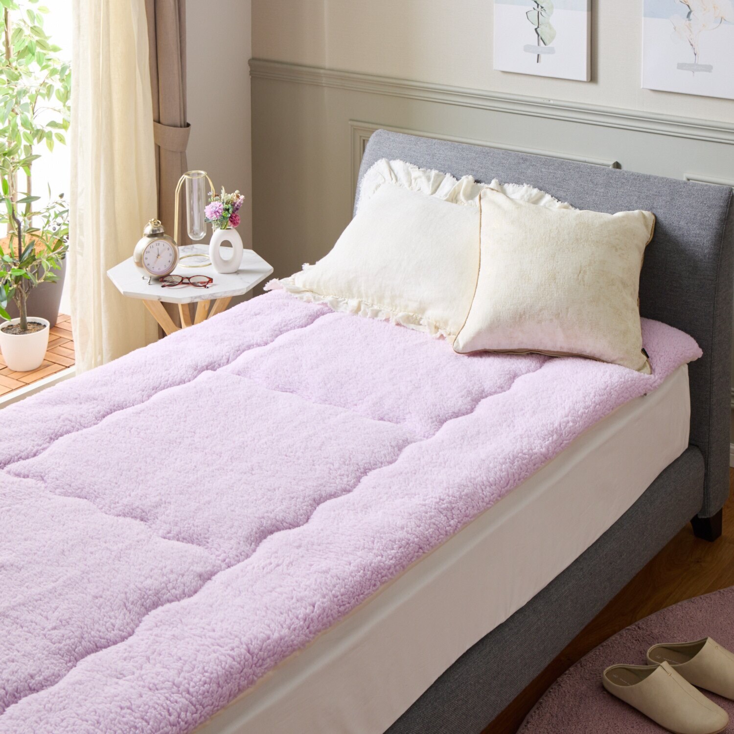 大津毛織 吸湿発熱ホットテックス 中わた入り シープ調 モコモコボリューム 敷きパッド ＜ダブル＞