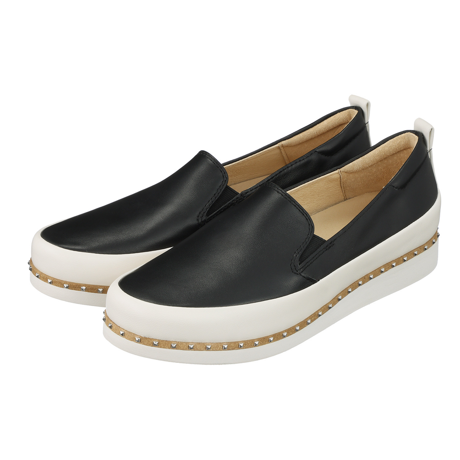 ブソラ 中も外もオールレザー 軽さを追求！ 山羊革 スタッズアクセント スリッポンシューズ