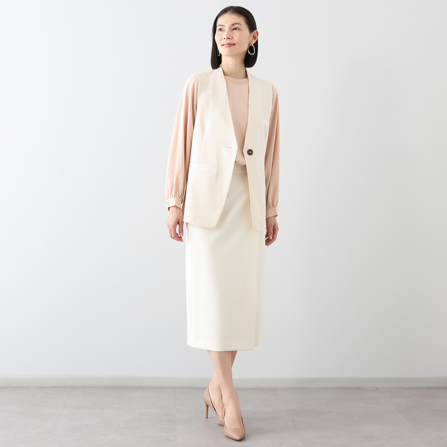 ラヴィーコンフォート レース＆立ち襟アクセント エッジの効いた 大人のストレッチジレ