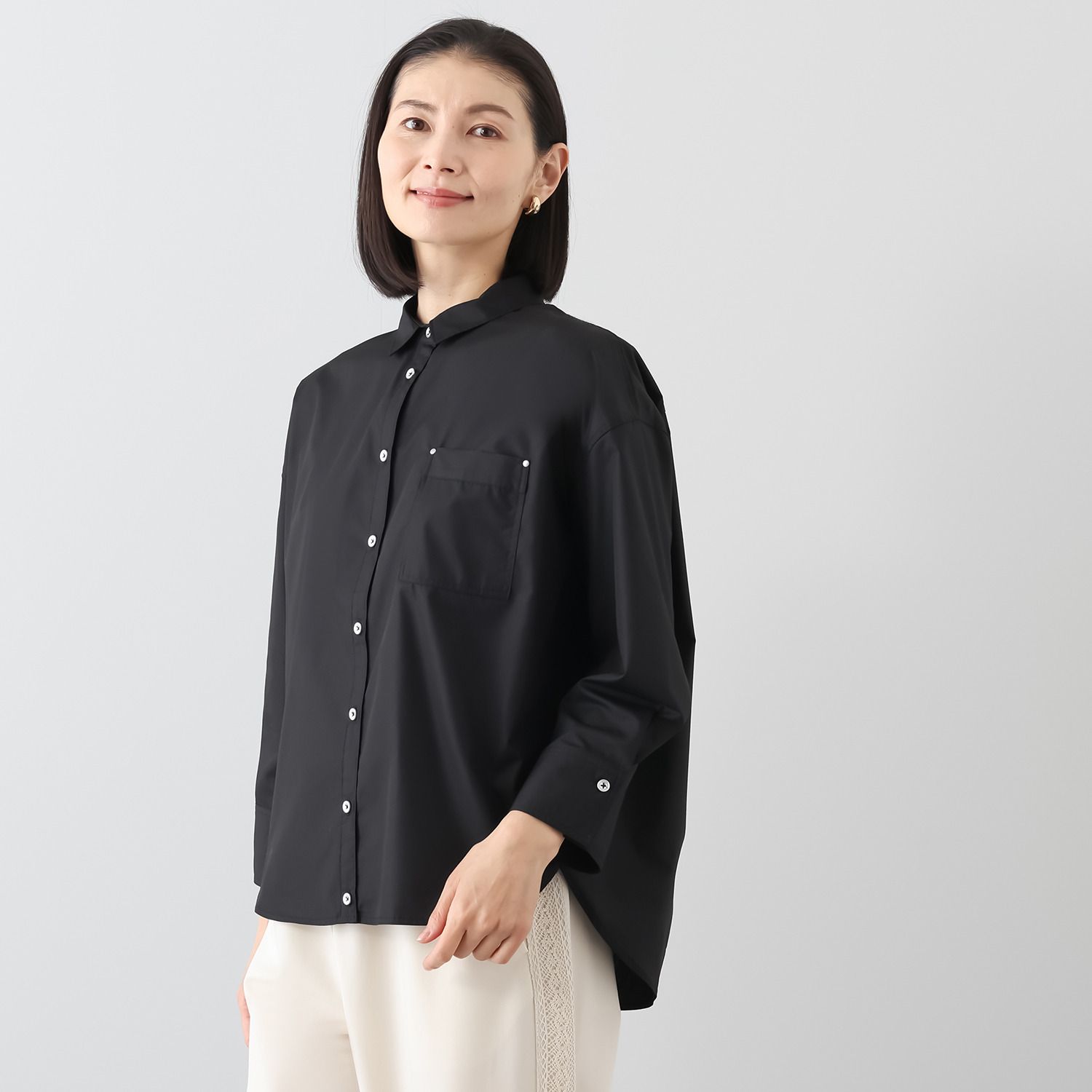 ラヴィーコンフォート バックアクセント ワンタッチブラウジング チュニックシャツ