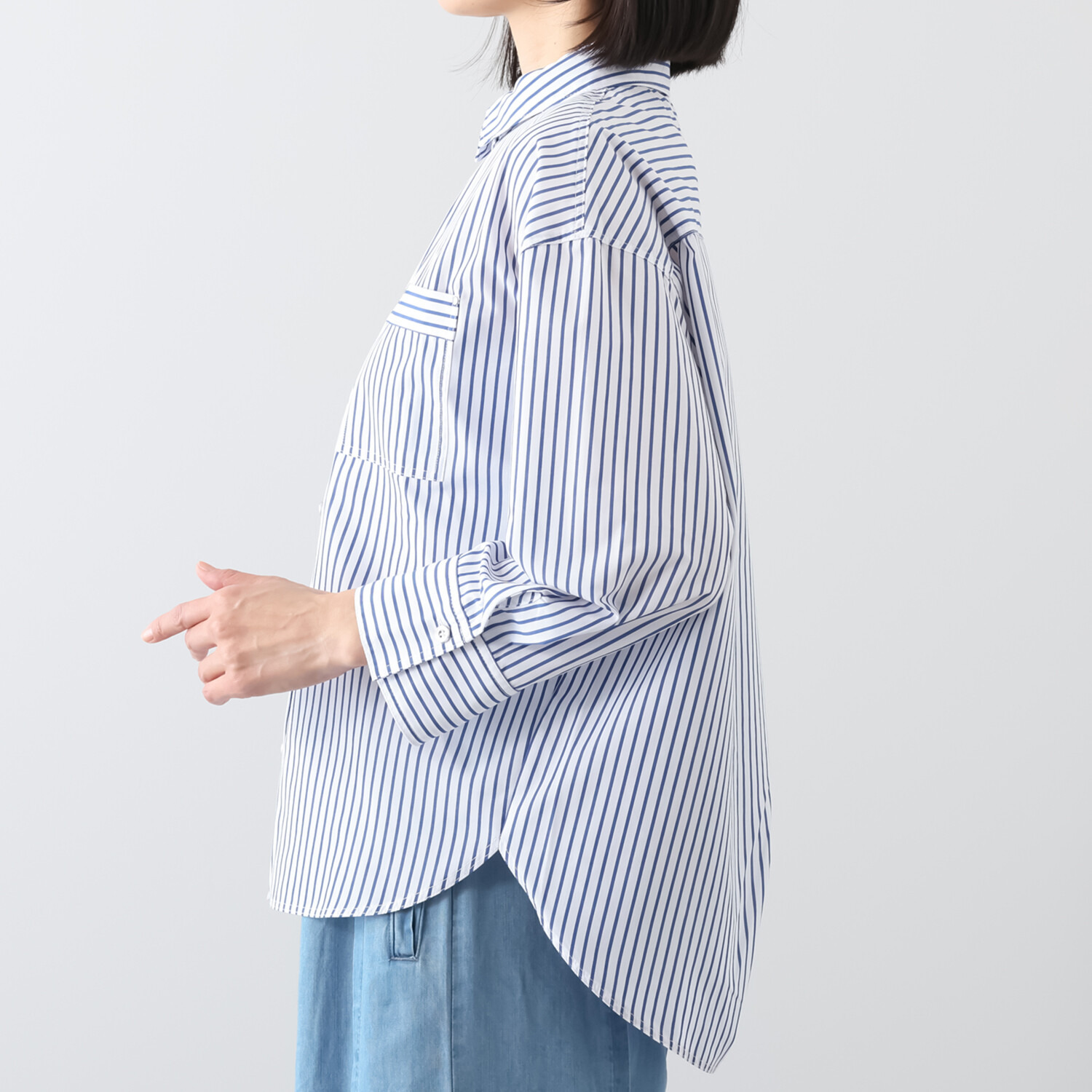 ラヴィーコンフォート バックアクセント ワンタッチブラウジング チュニックシャツ