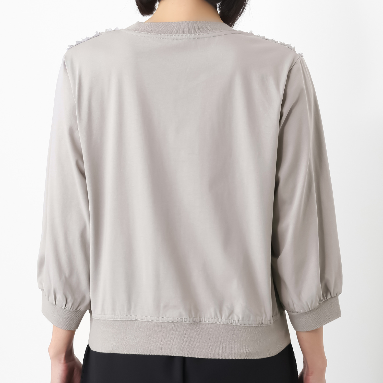 ラヴィーコンフォート サークルレース＆ 異素材ミックス リブアクセント エレガントトレーナー