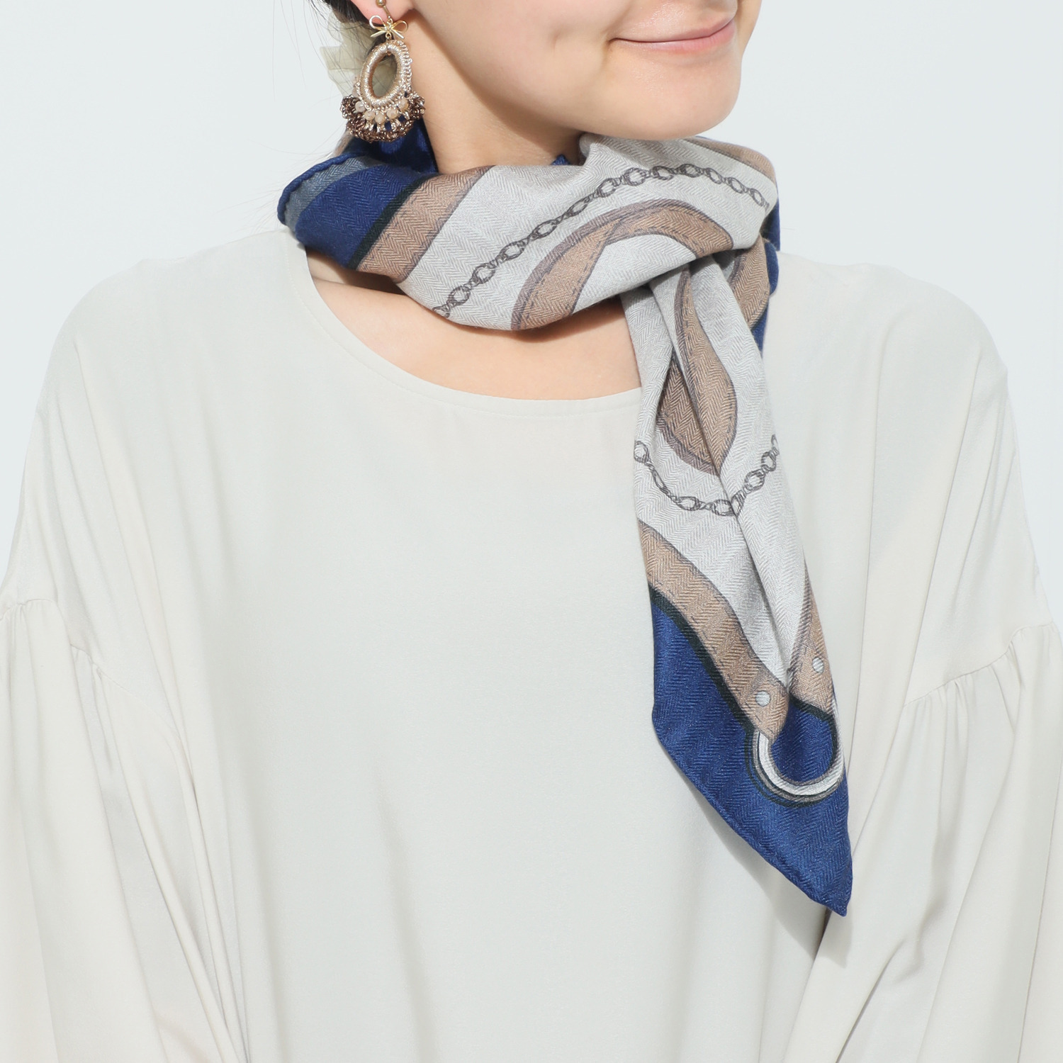 ノットヨット 両面プリント ウールシルクスカーフ