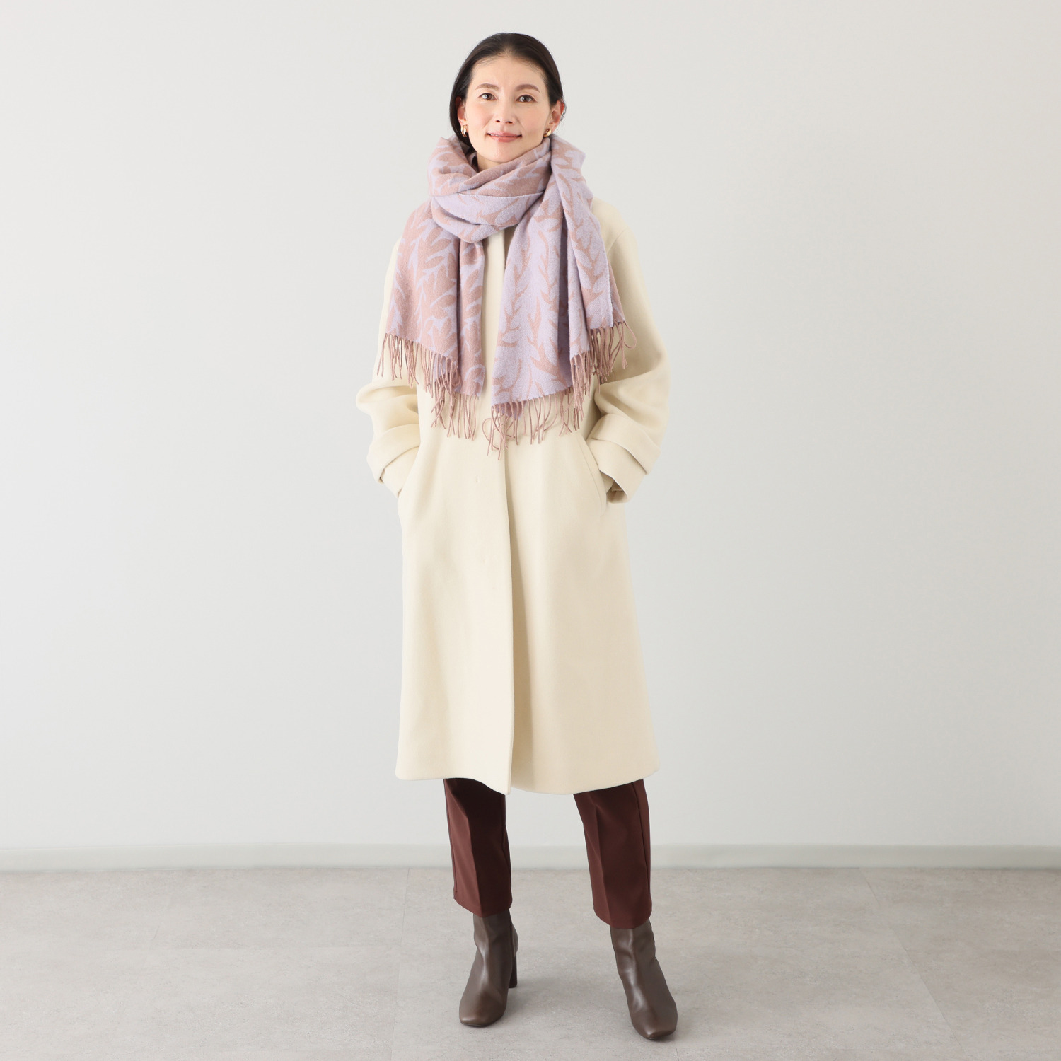 ノットヨット リーフ柄 ウールジャガードスト?ル