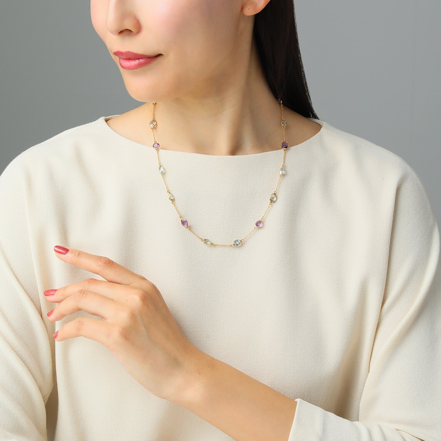 インプレスミー マルチカット ジェムストーン ステーションネックレス