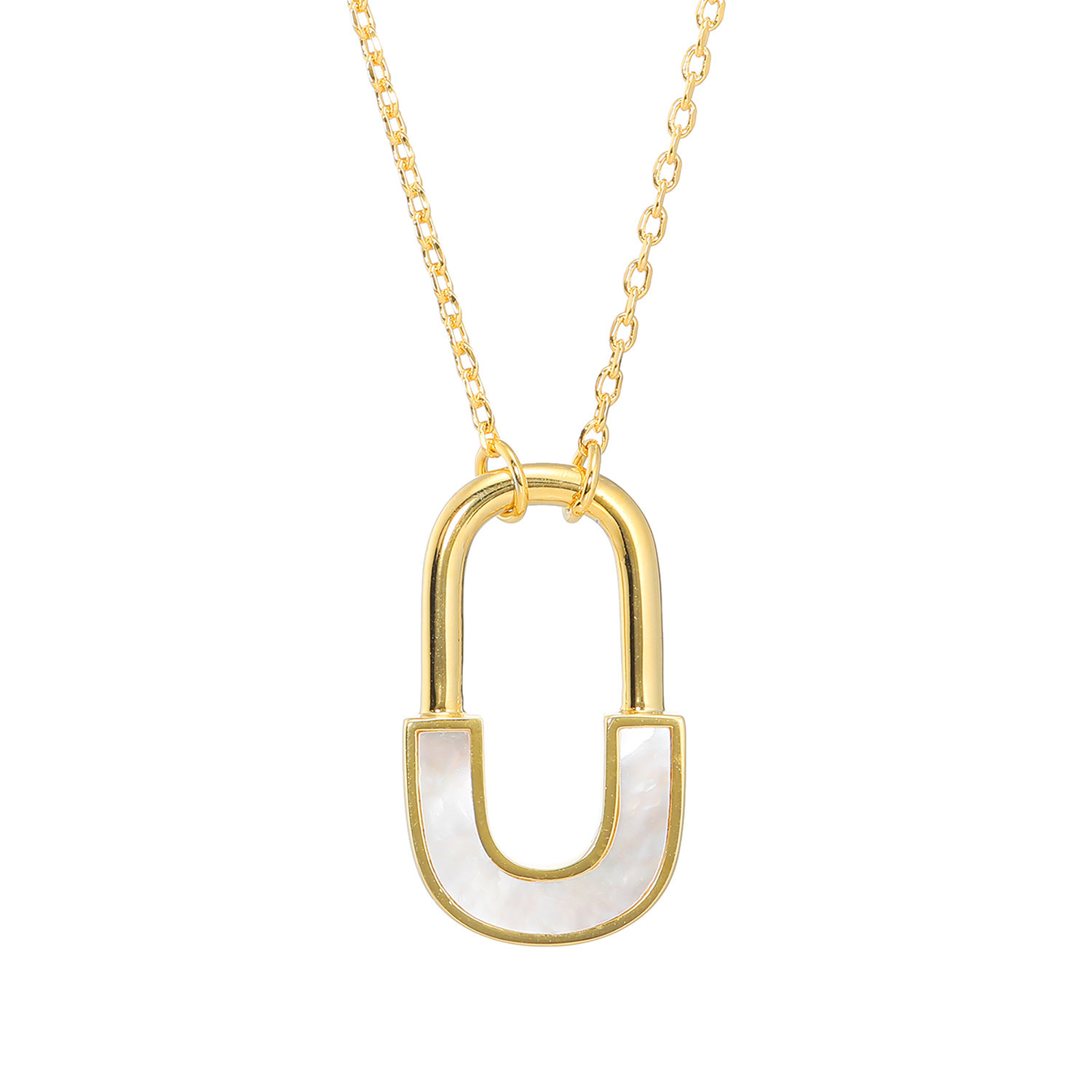 インプレスミー マザーオブパール モダンデザイン パドロック ネックレス