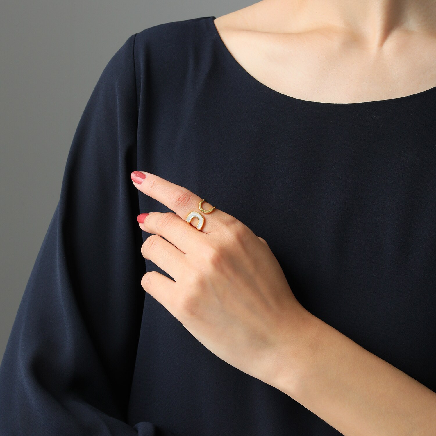 インプレスミー マザーオブパール モダンデザイン パドロック フォークリング