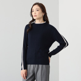ノーボノーボ ラインカラーアクセント ハイネック ニットプルオーバー