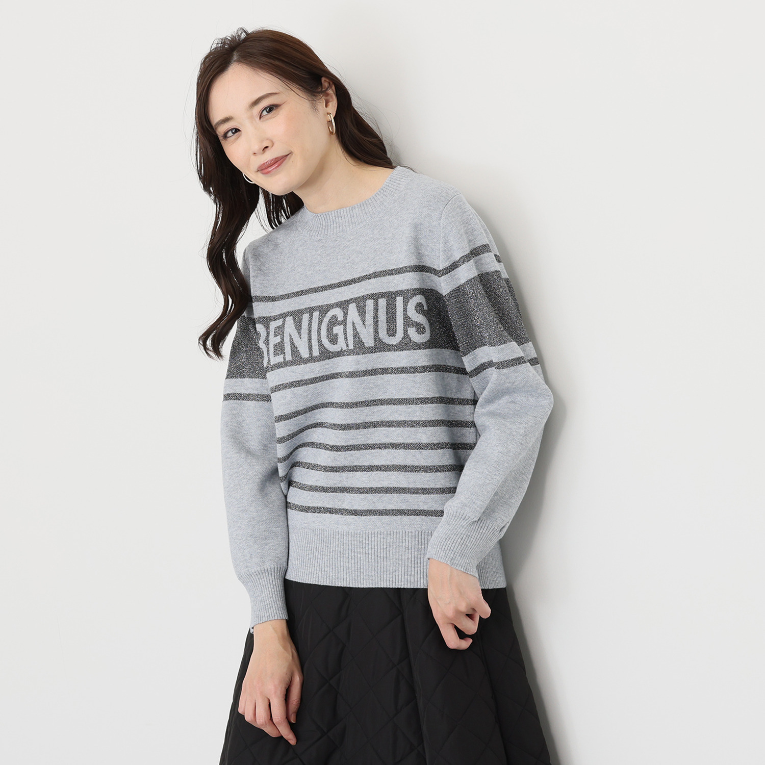 ノーボノーボ ロゴジャガード ラメニットプルオーバー