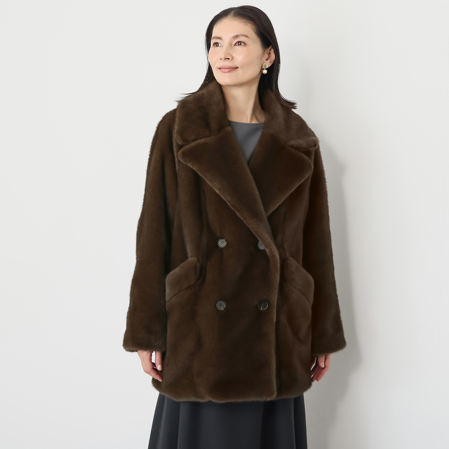 マリエール エコファー テーラードカラー コート