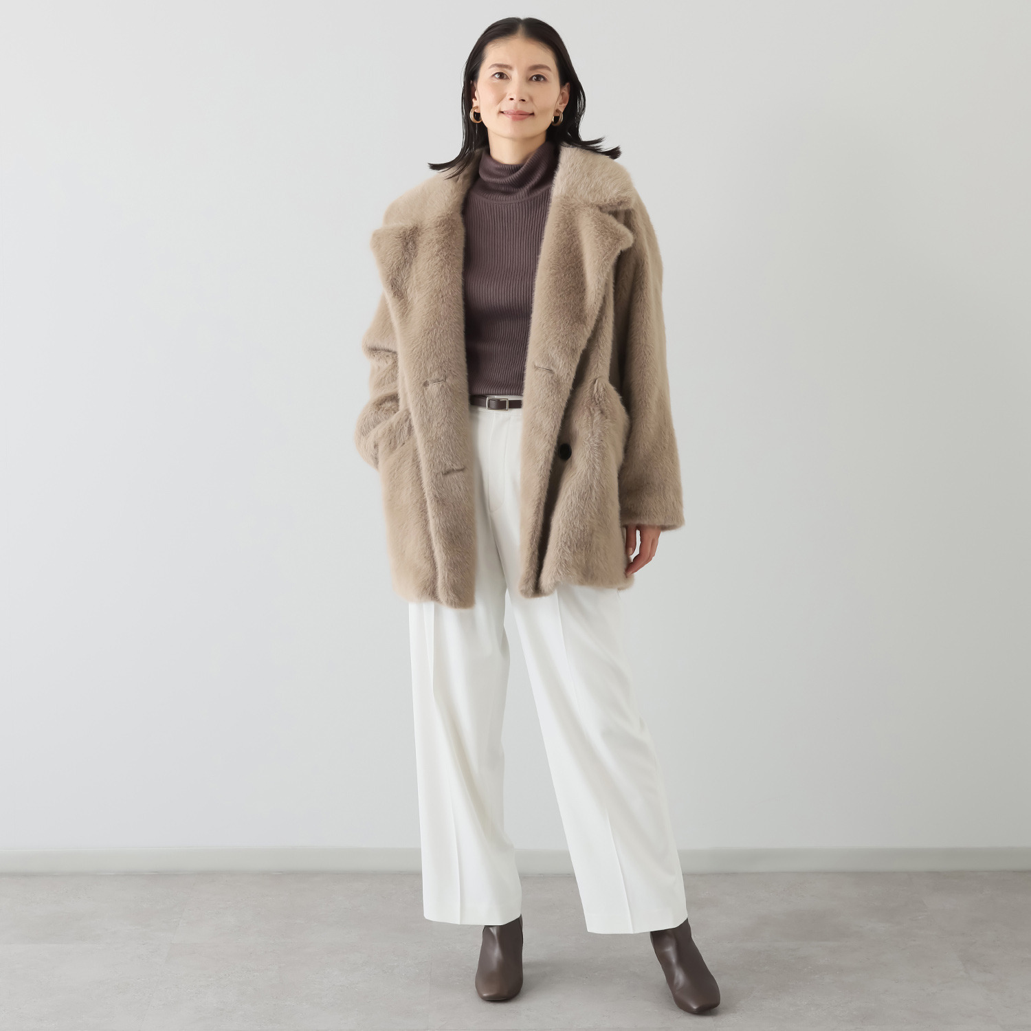 マリエール エコファー テーラードカラー コート