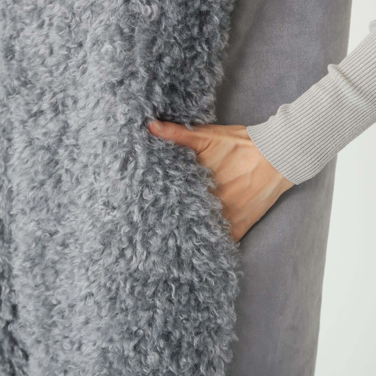 マリエール エコファー フード付 リバーシブル ロングベスト