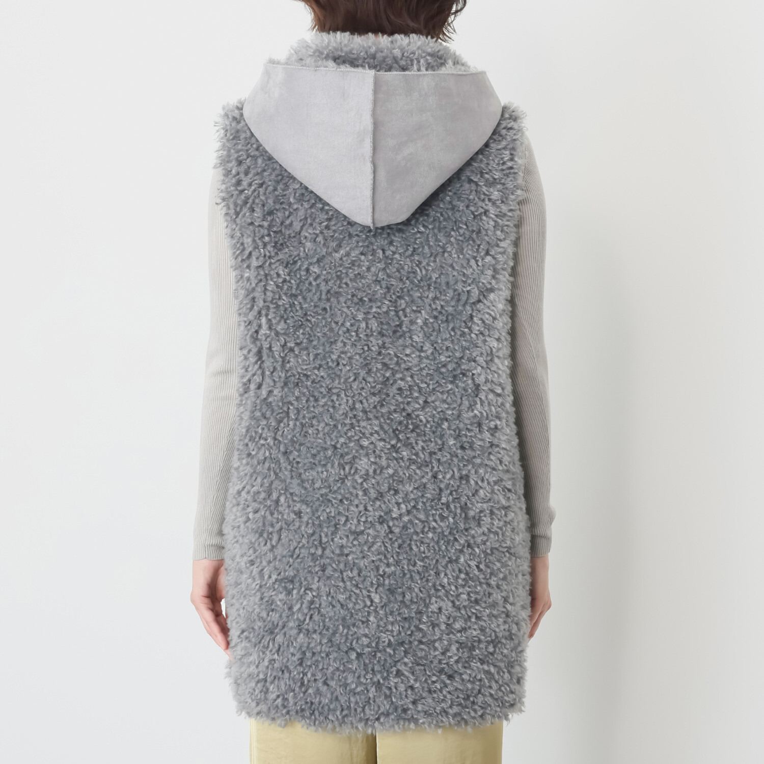 マリエール エコファー フード付 リバーシブル ロングベスト