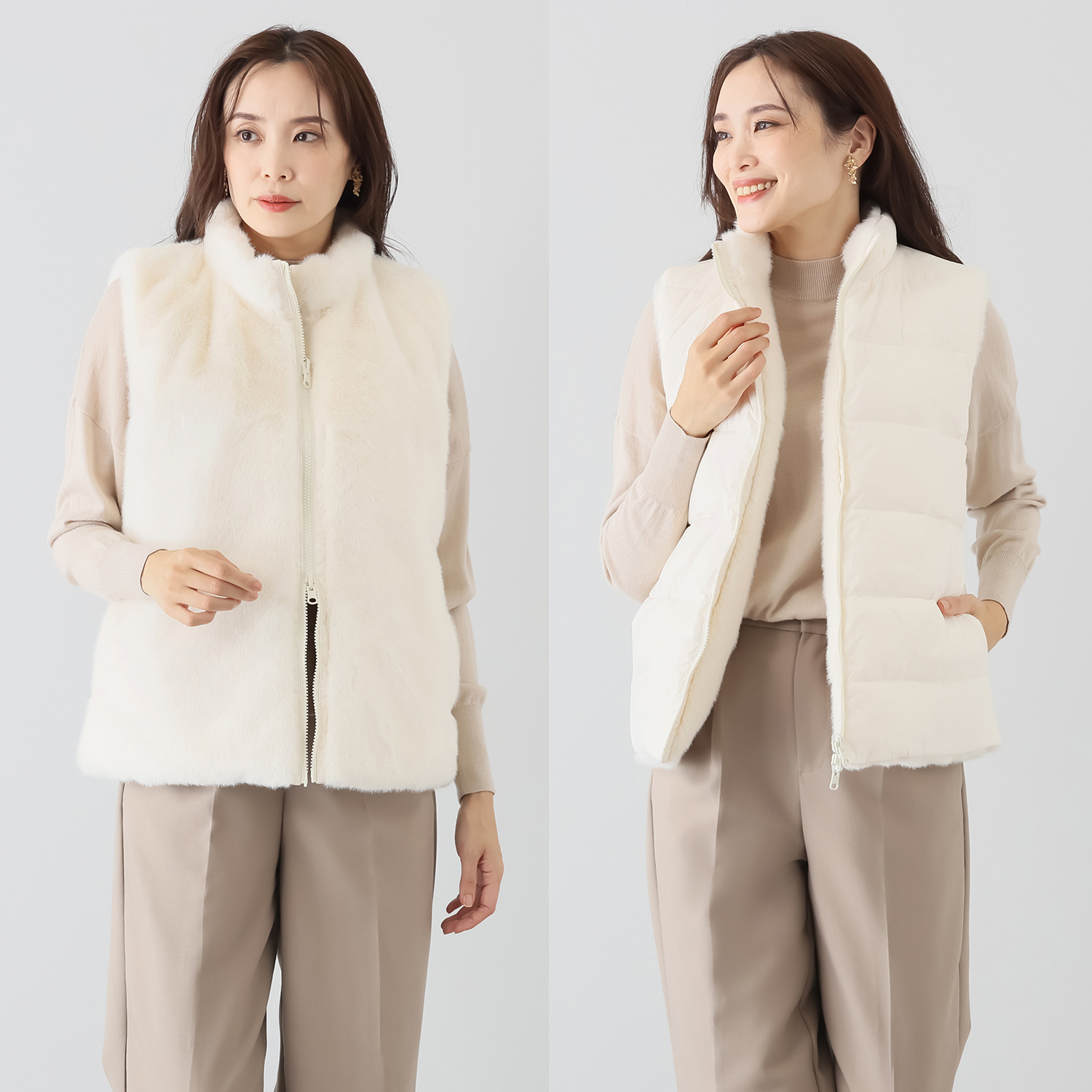 マリエール エコファー リバーシブル ダウンベスト