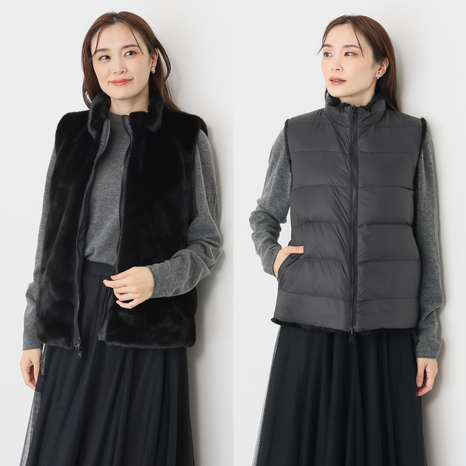 マリエール エコファー リバーシブル ダウンベスト