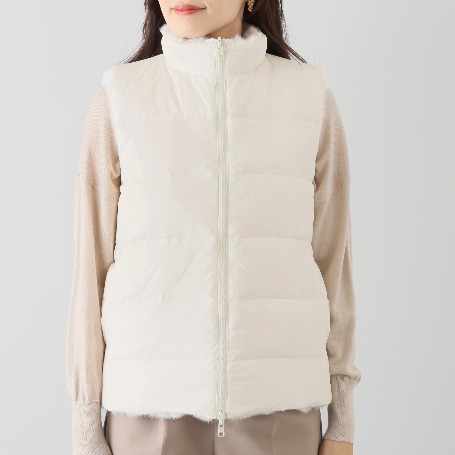 マリエール エコファー リバーシブル ダウンベスト