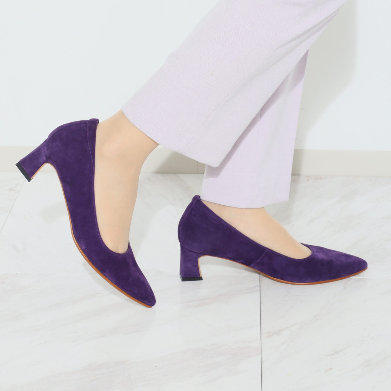 ヒルズアヴェニュー ＜日本製＞ シープスエード プレーンパンプス