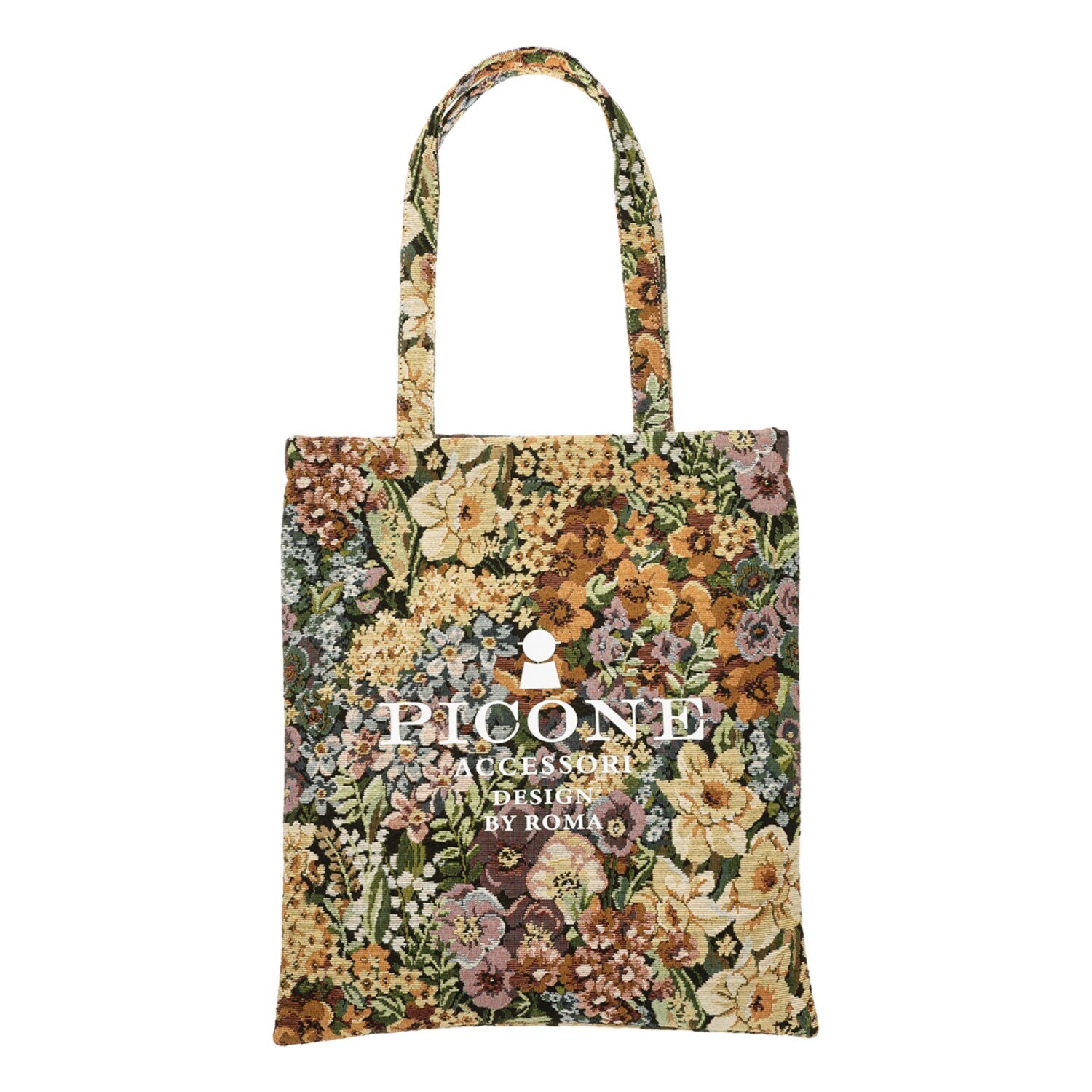 ピッコーネ アッチェッソーリ フラワー柄ゴブラン織 ロゴプリントトートバッグ