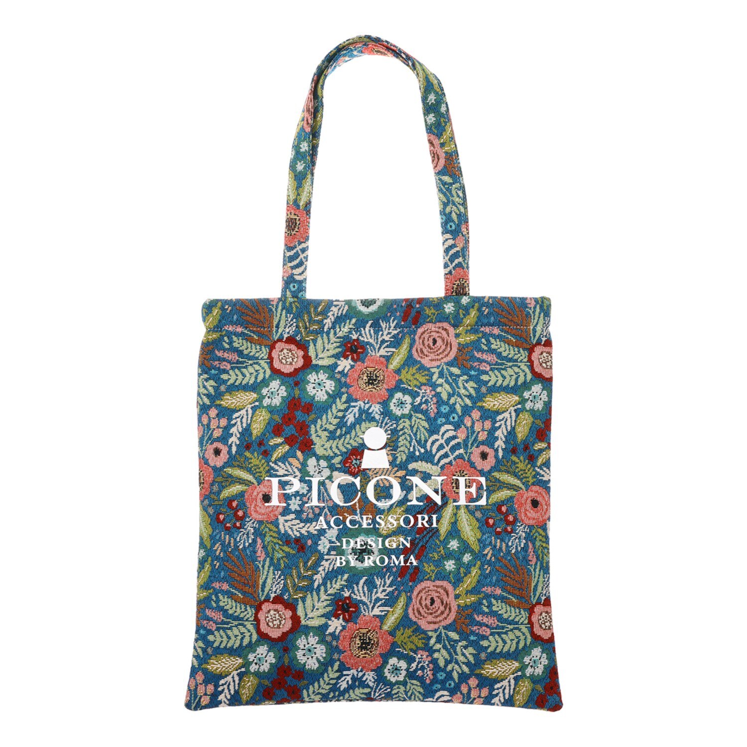 ピッコーネ アッチェッソーリ フラワー柄ゴブラン織 ロゴプリントトートバッグ