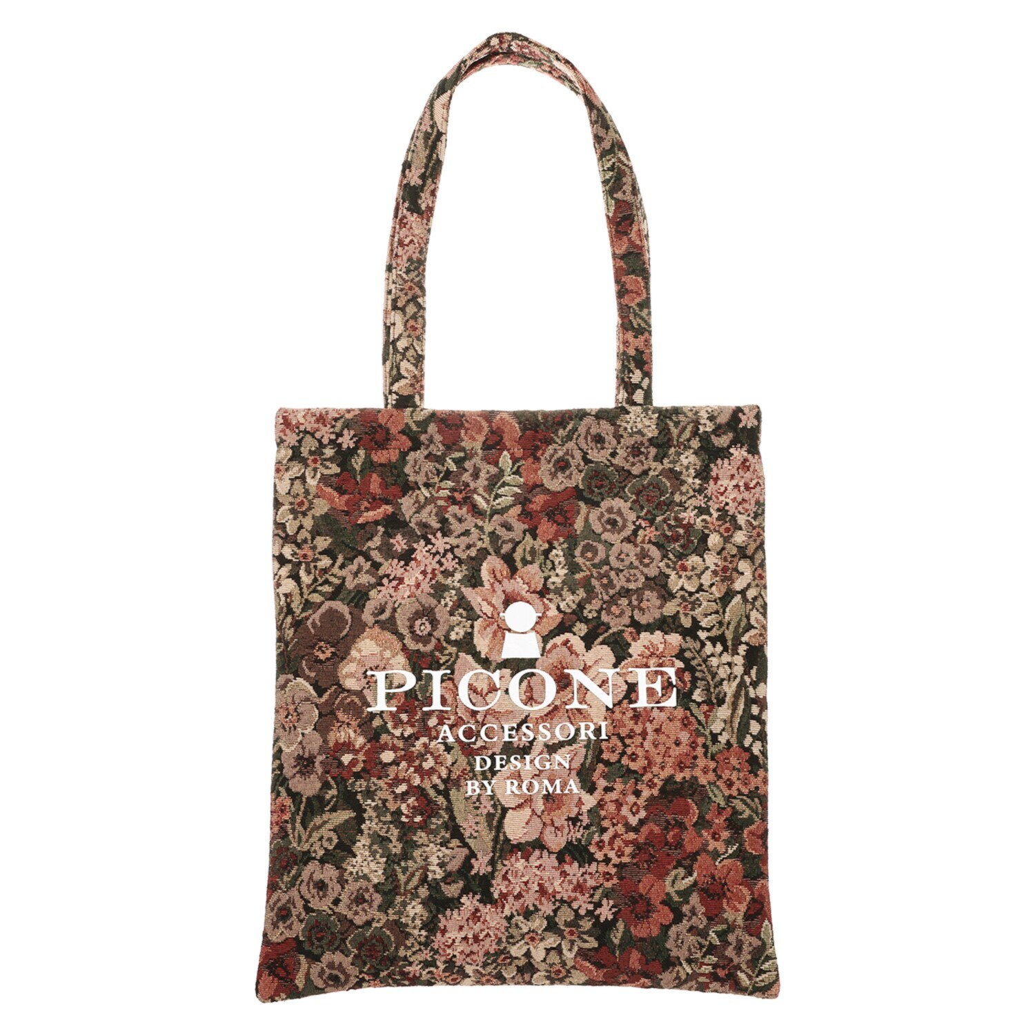 ピッコーネ アッチェッソーリ フラワー柄ゴブラン織 ロゴプリントトートバッグ