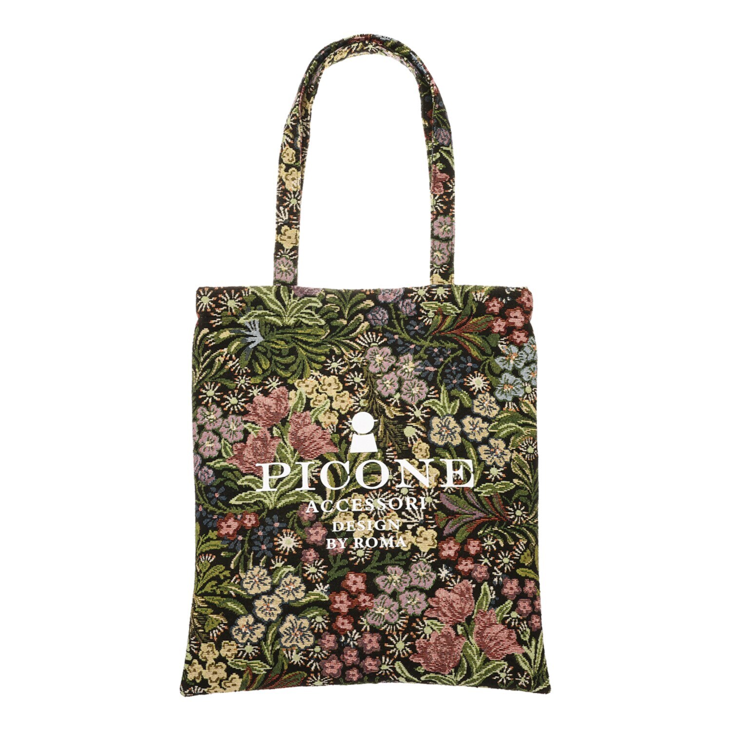 ピッコーネ アッチェッソーリ フラワー柄ゴブラン織 ロゴプリントトートバッグ