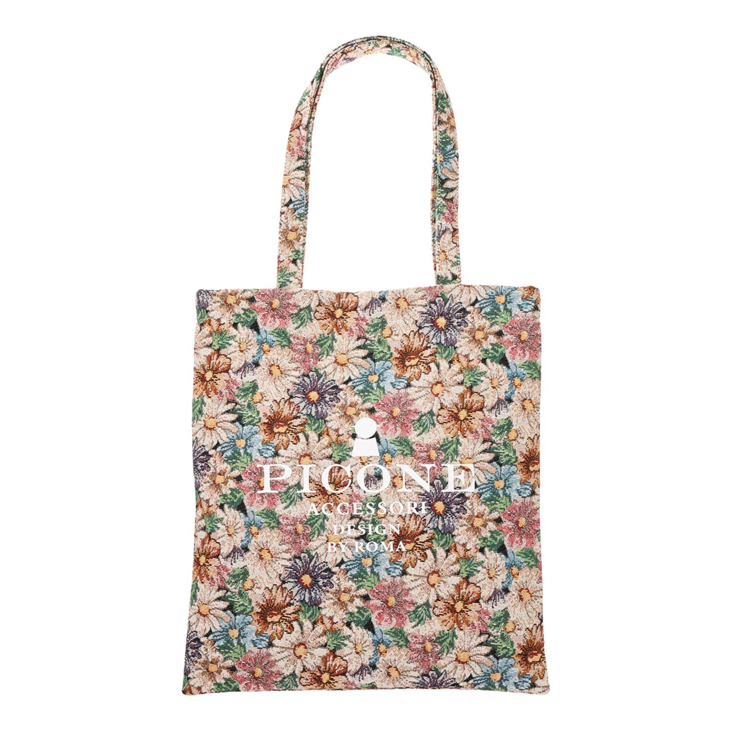 ピッコーネ アッチェッソーリ フラワー柄ゴブラン織 ロゴプリントトートバッグ
