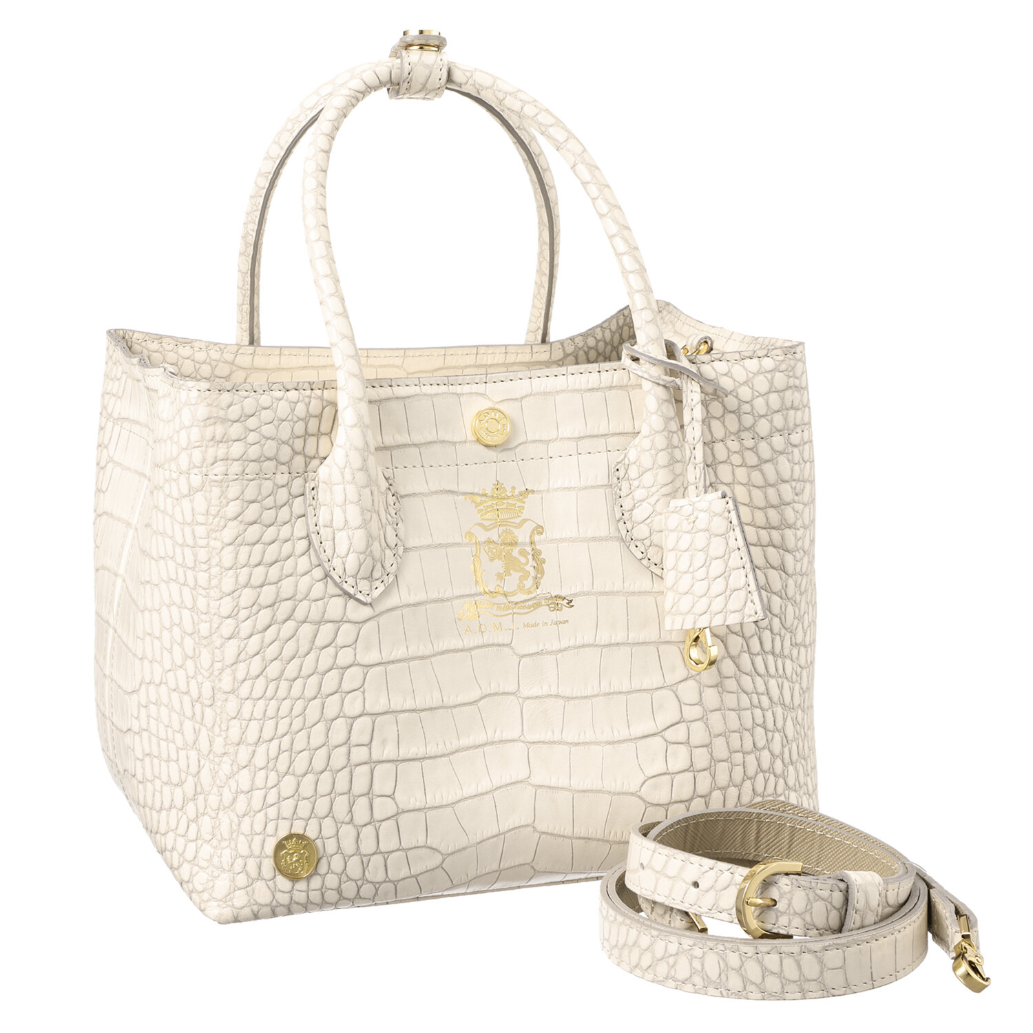 エーディーエムジェイ 牛革クロコ型ダイル押し ２ウェイ キューブトートバッグ ＜Ｓ＞