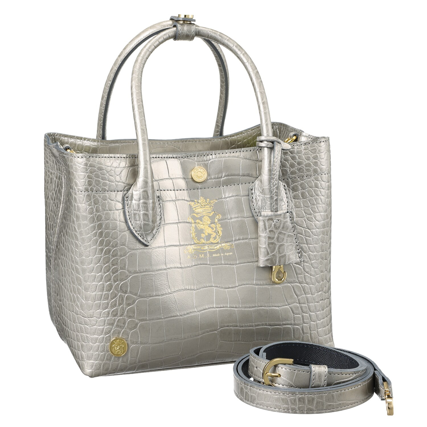 エーディーエムジェイ 牛革クロコ型ダイル押し ２ウェイ キューブトートバッグ ＜Ｓ＞