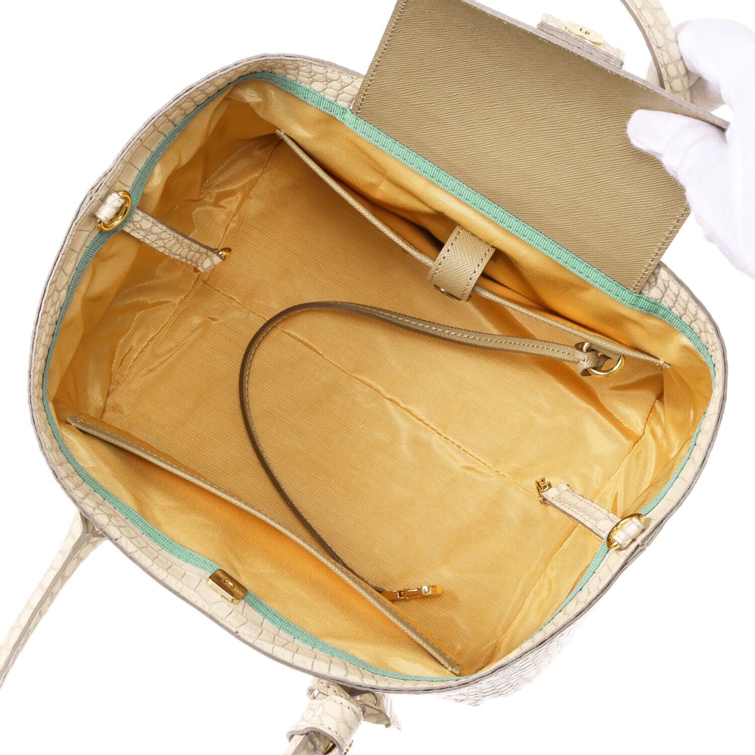 エーディーエムジェイ 牛革クロコ型ダイル押し ２ウェイ キューブトートバッグ ＜Ｓ＞