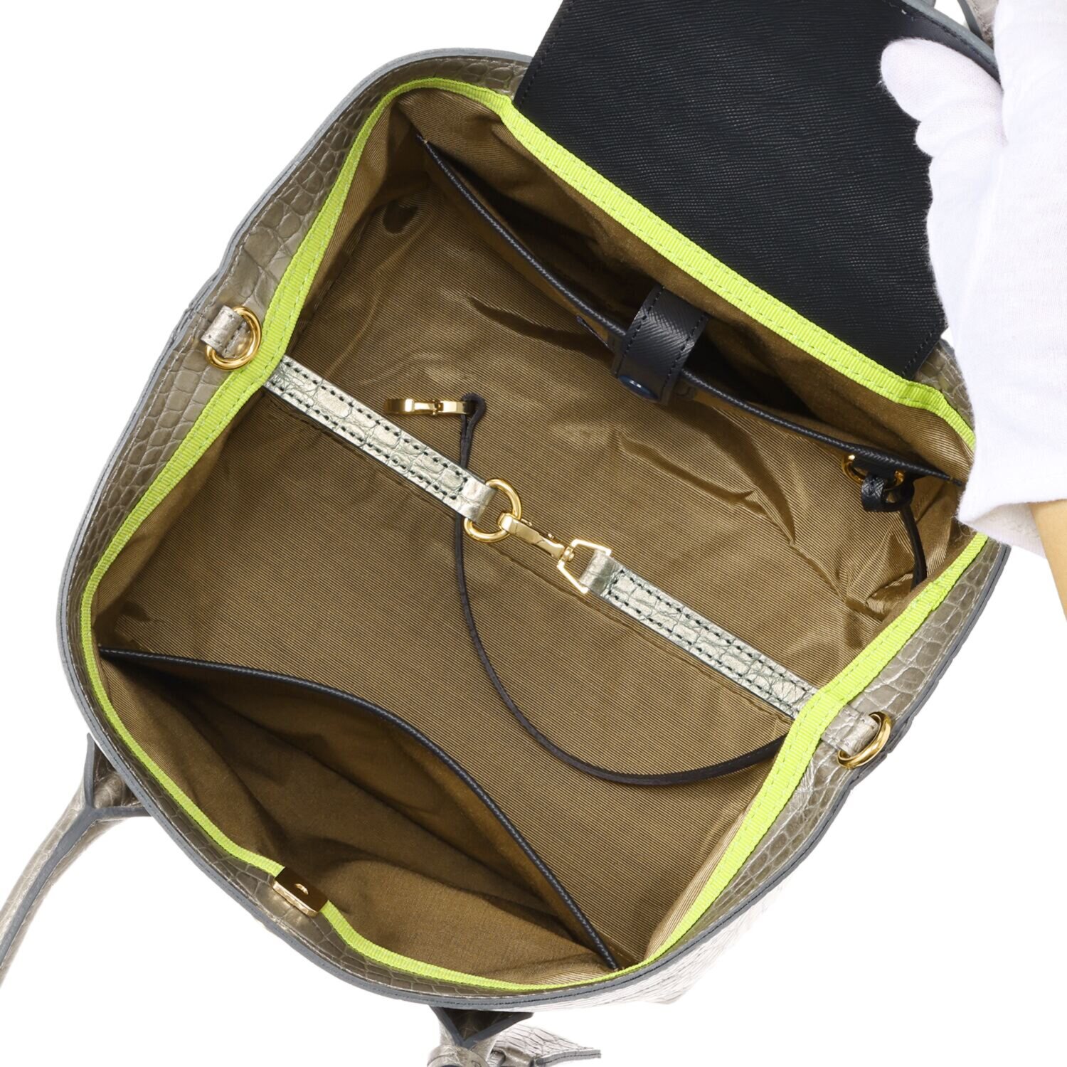 エーディーエムジェイ 牛革クロコ型ダイル押し ２ウェイ キューブトートバッグ ＜Ｓ＞