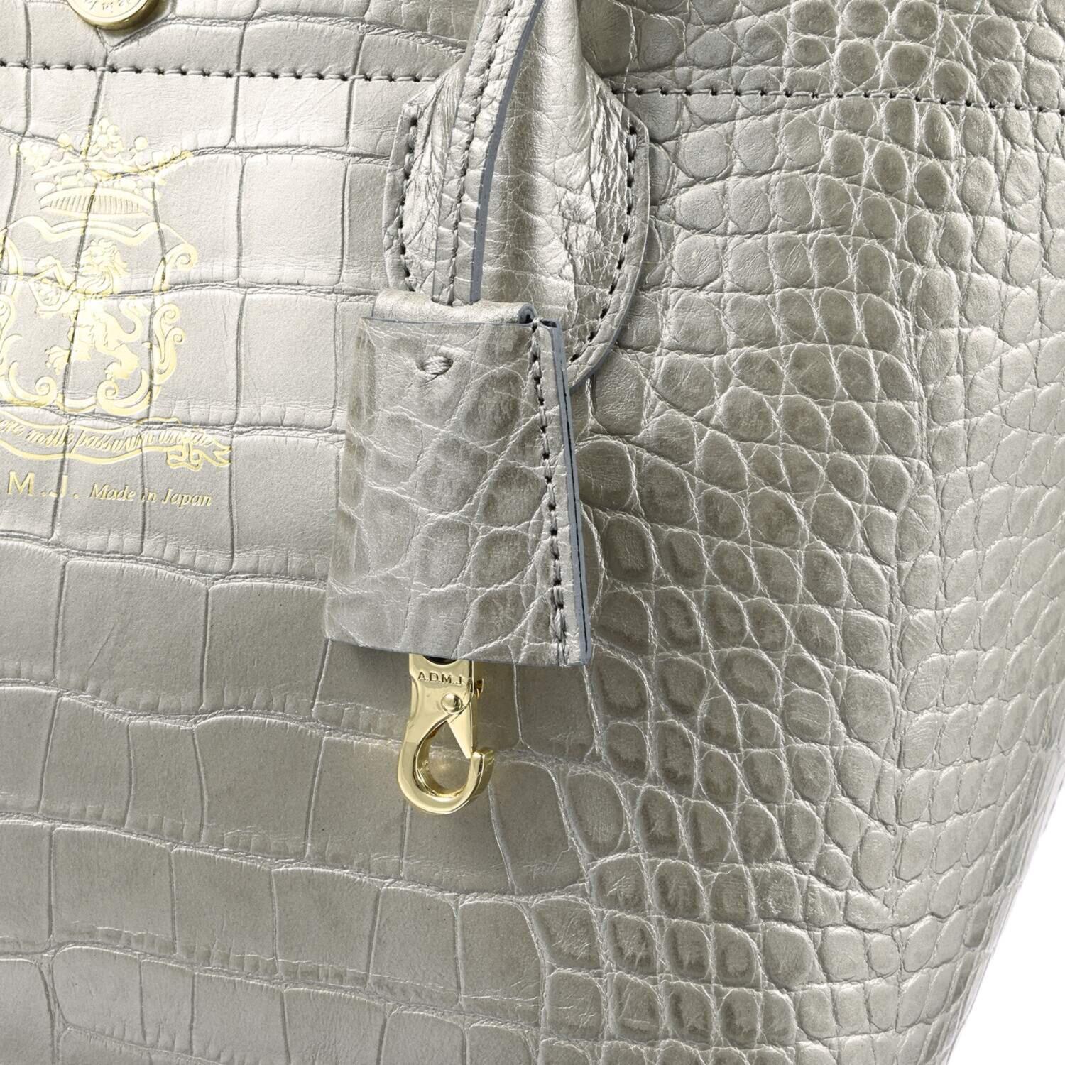 エーディーエムジェイ 牛革クロコ型ダイル押し ２ウェイ キューブトートバッグ ＜Ｓ＞